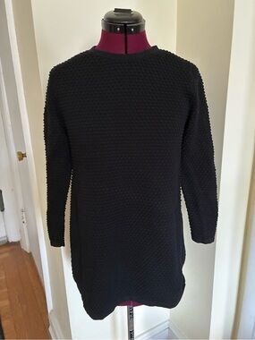 Cos Black Bubble Knit Texture Crewneck Shirt Tunic 3/4 sleeve